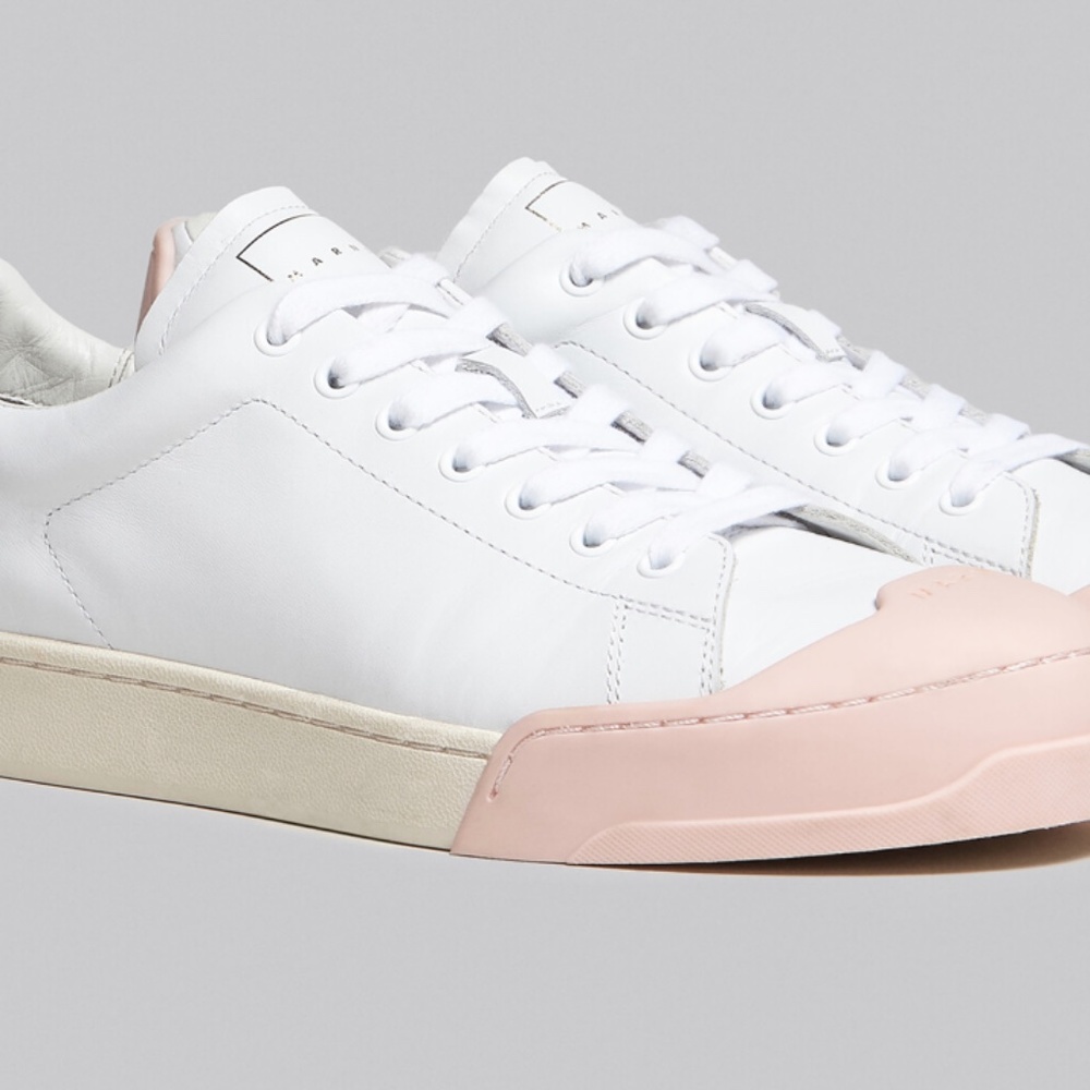 NIB MARNI SNEAKERS SIZE 7.5 | DADA BUMPER SNEAKER IN WHITE AND PINK LEATHER